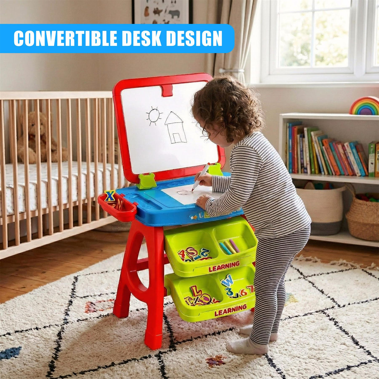 Learning Desk & Magnetic Easel Chalkboard