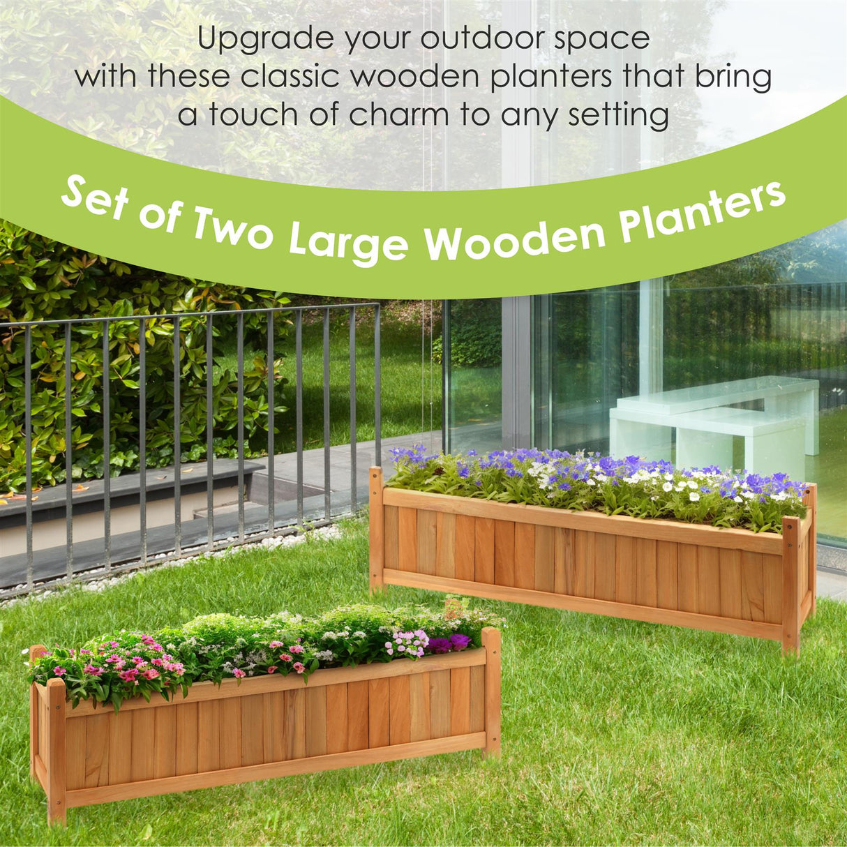 Wooden Large Rectangular Planters 2 Pack by GEEZY - UKBuyZone