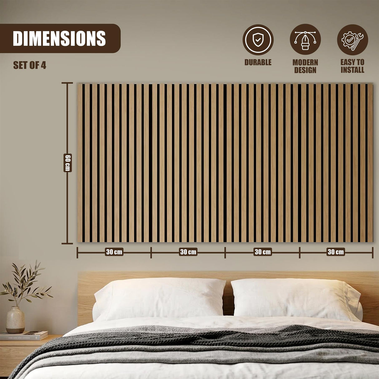 Set of 4 Wall Panels, 60 x 30 cm