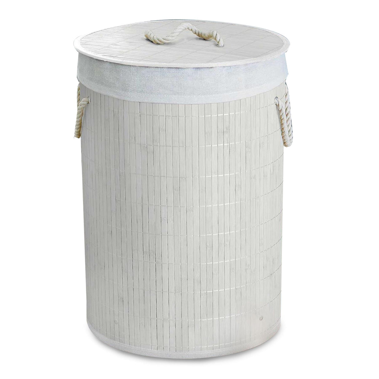 Round Bamboo Laundry Hamper with Lid, White by GEEZY - UKBuyZone