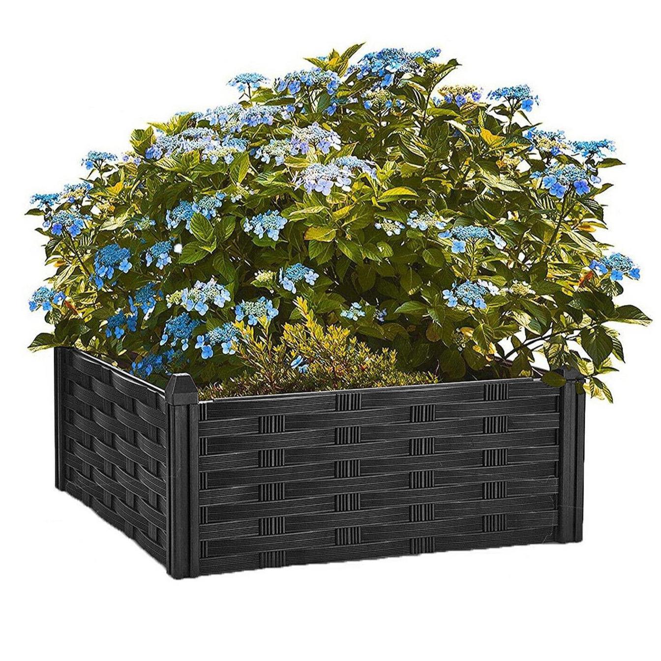 Raised Flower Bed Garden Fence Lawn Edging Rattan Effect Pot Planter, 4 Piece by GEEZY - UKBuyZone