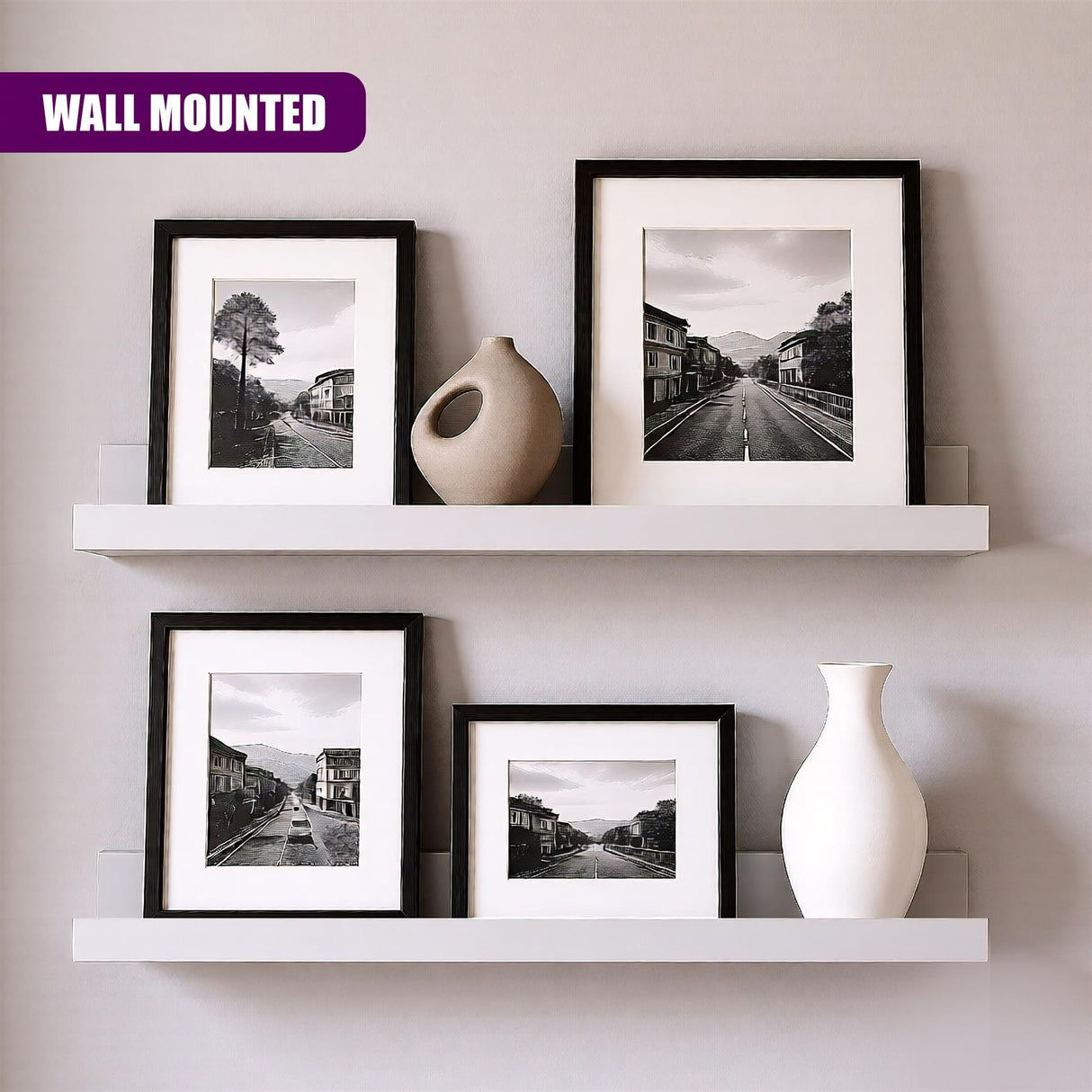 White Wall Hanging Shelf 45 cm Pack 2