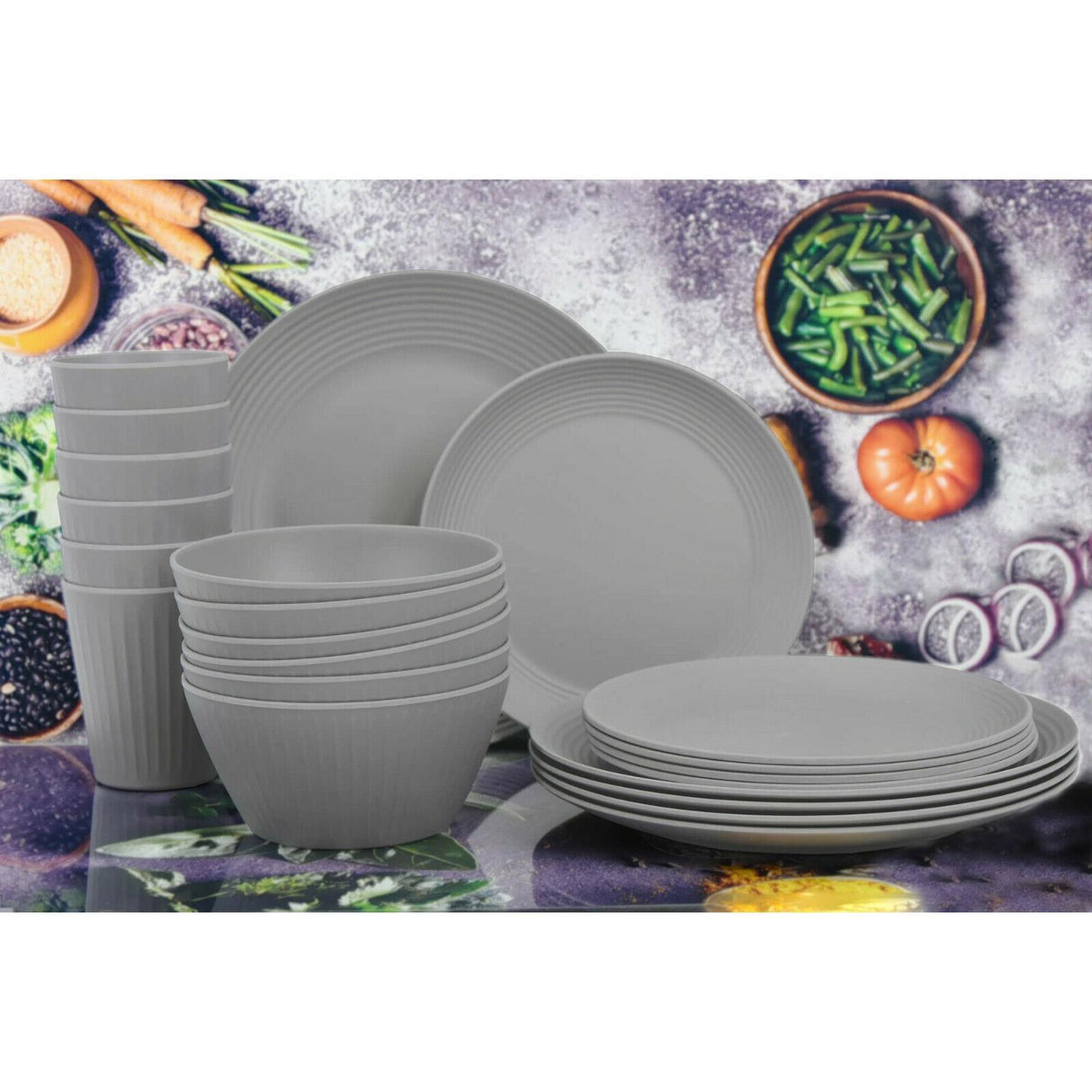 24 Pcs Grey Picnic Dinner Set for 6 People by Geezy - UKBuyZone