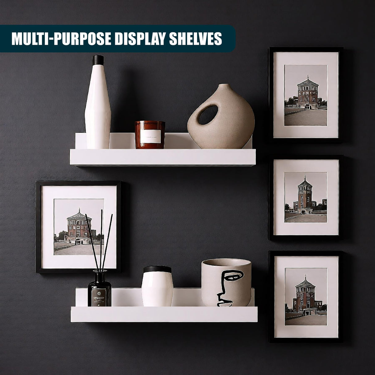 White Wall Hanging Shelf 30 cm Pack 2