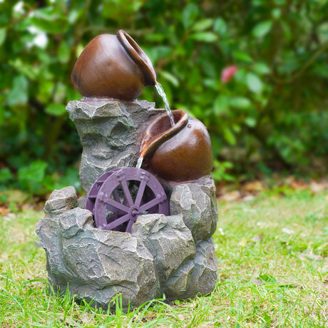 Cartwheel Solar Water Feature Outdoor With LED by GEEZY - UKBuyZone