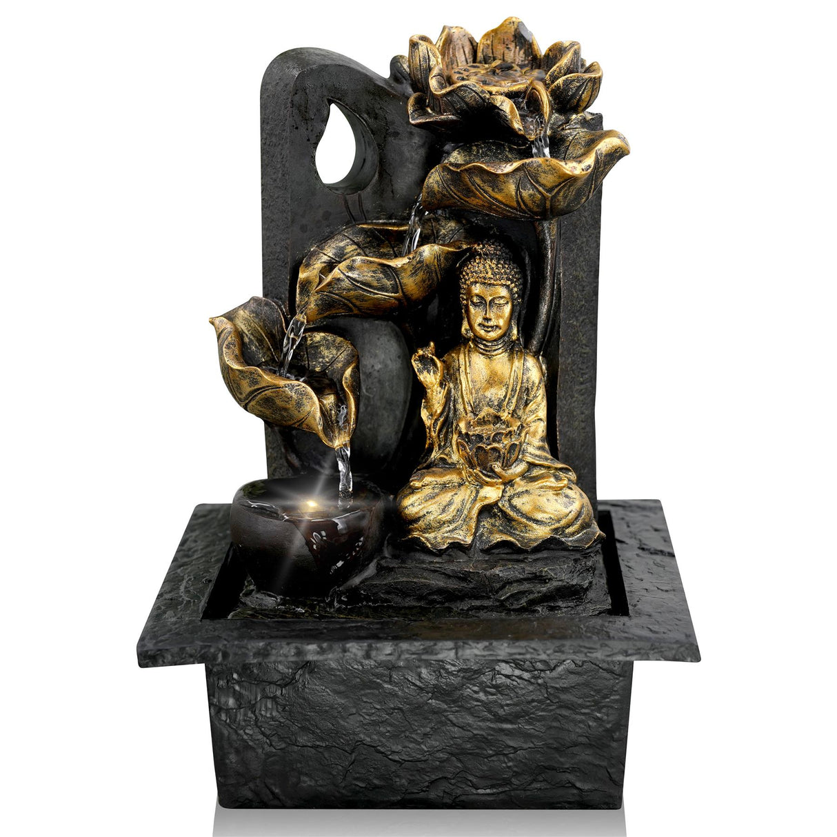 Buddha Water Feature Indoor With LED by GEEZY - UKBuyZone