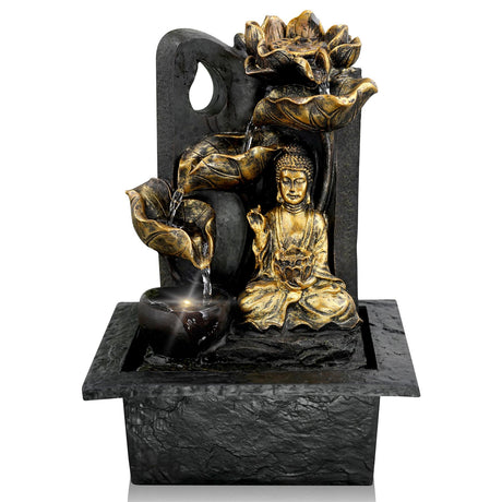Buddha Water Feature Indoor With LED by GEEZY - UKBuyZone