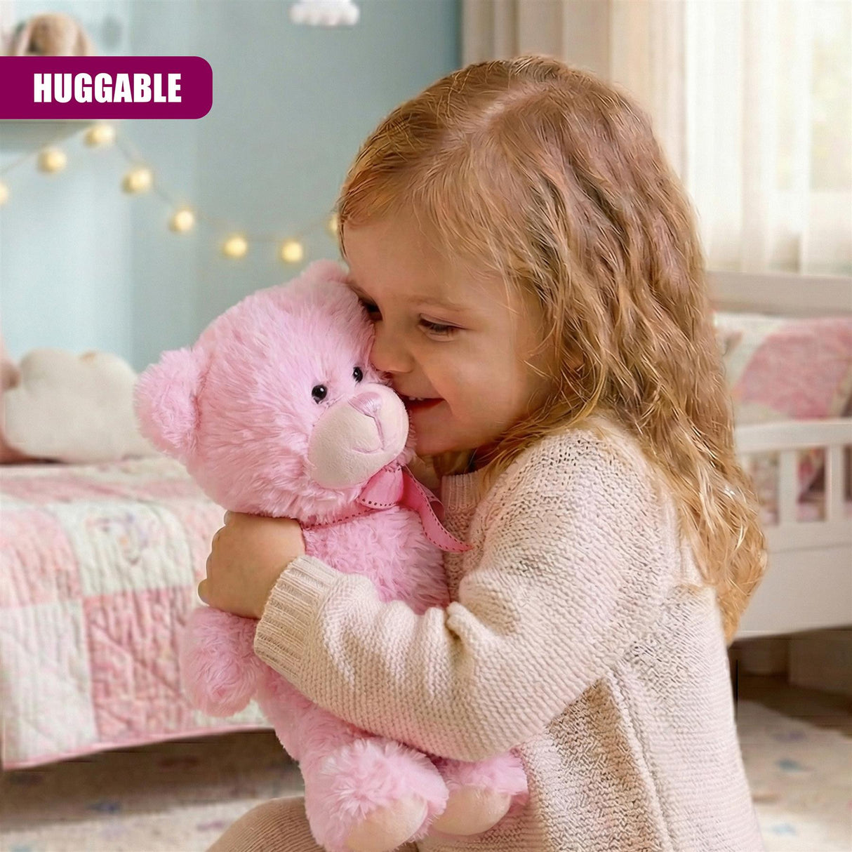 Plush Teddy Bear Pink Soft Toy with Ribbon