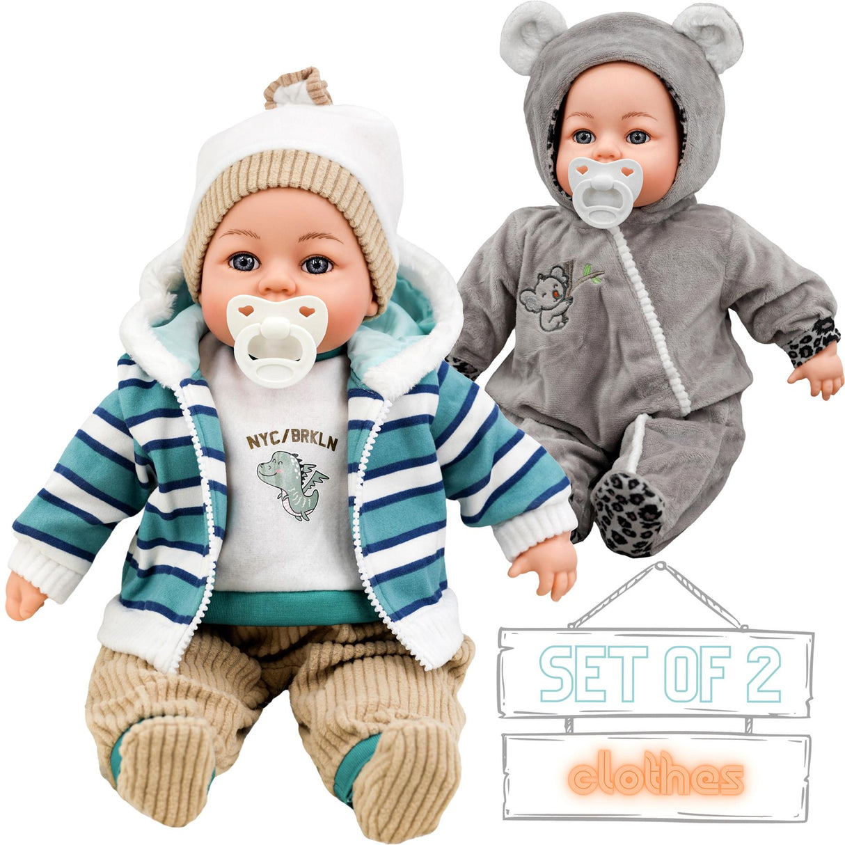 BiBi Outfits - Set of Two Doll Clothes (Koala & Stripy) (45 cm / 18") by BiBi Doll - UKBuyZone