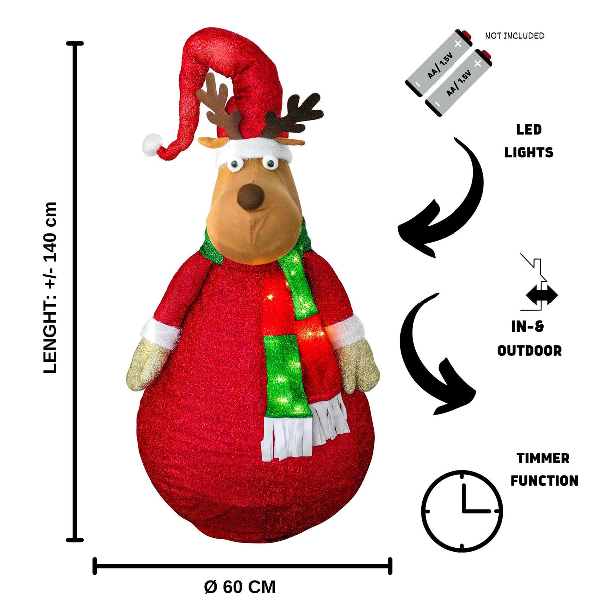 Collapsible Raindeer Christmas Decoration with LED lights by The Magic Toy Shop - UKBuyZone