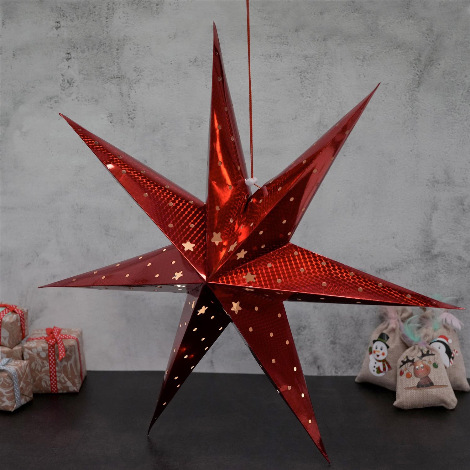 Large LED Paper Hanging Star Red by GEEZY - UKBuyZone