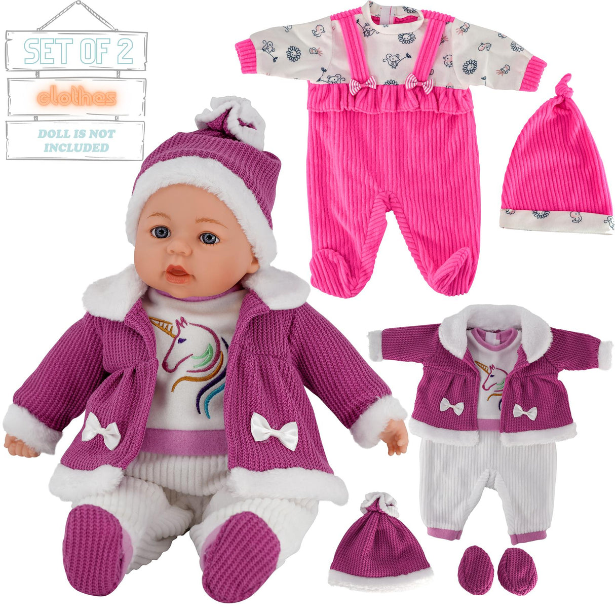BiBi Outfits - Set of Two Doll Clothes (Hot Pink & Purple Coat) (45 cm / 18") by BiBi Doll - UKBuyZone
