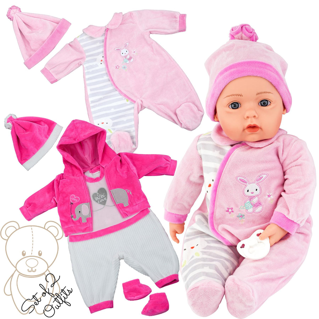 BiBi Outfits - Set of Two Doll Clothes (Pink Elephant & Pink) (50 cm / 20") by BiBi Doll - UKBuyZone