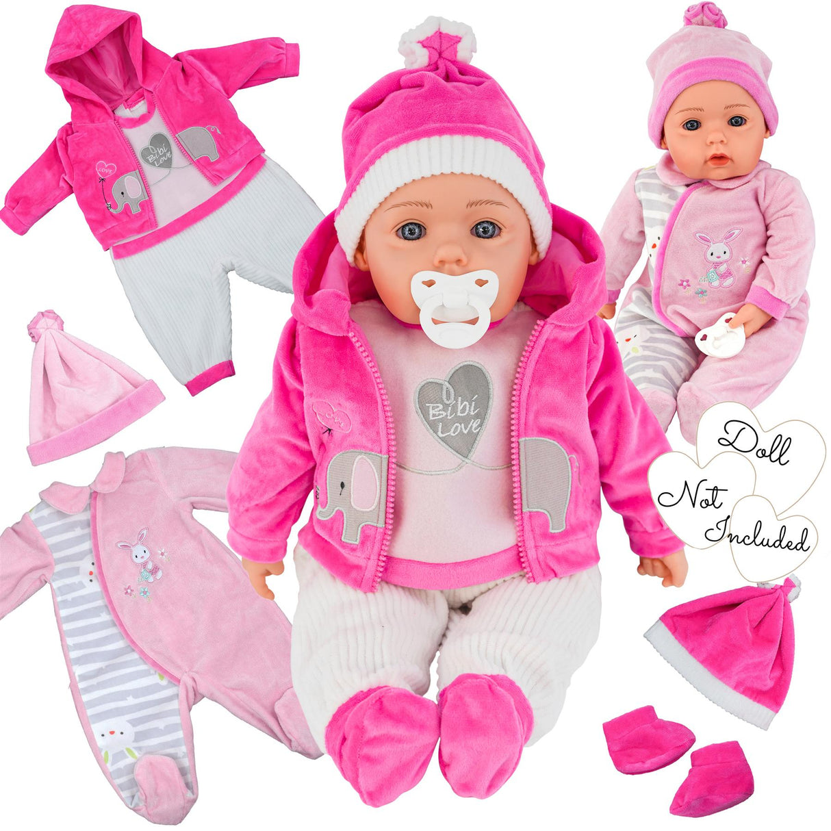 BiBi Outfits - Set of Two Doll Clothes (Pink Elephant & Pink) (50 cm / 20") by BiBi Doll - UKBuyZone