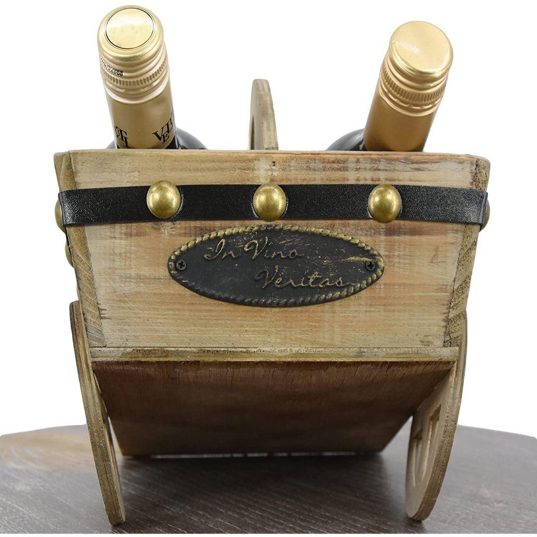 Freestanding Wheelbarrow Shaped Wooden Wine Rack For 2 Bottles by GEEZY - UKBuyZone