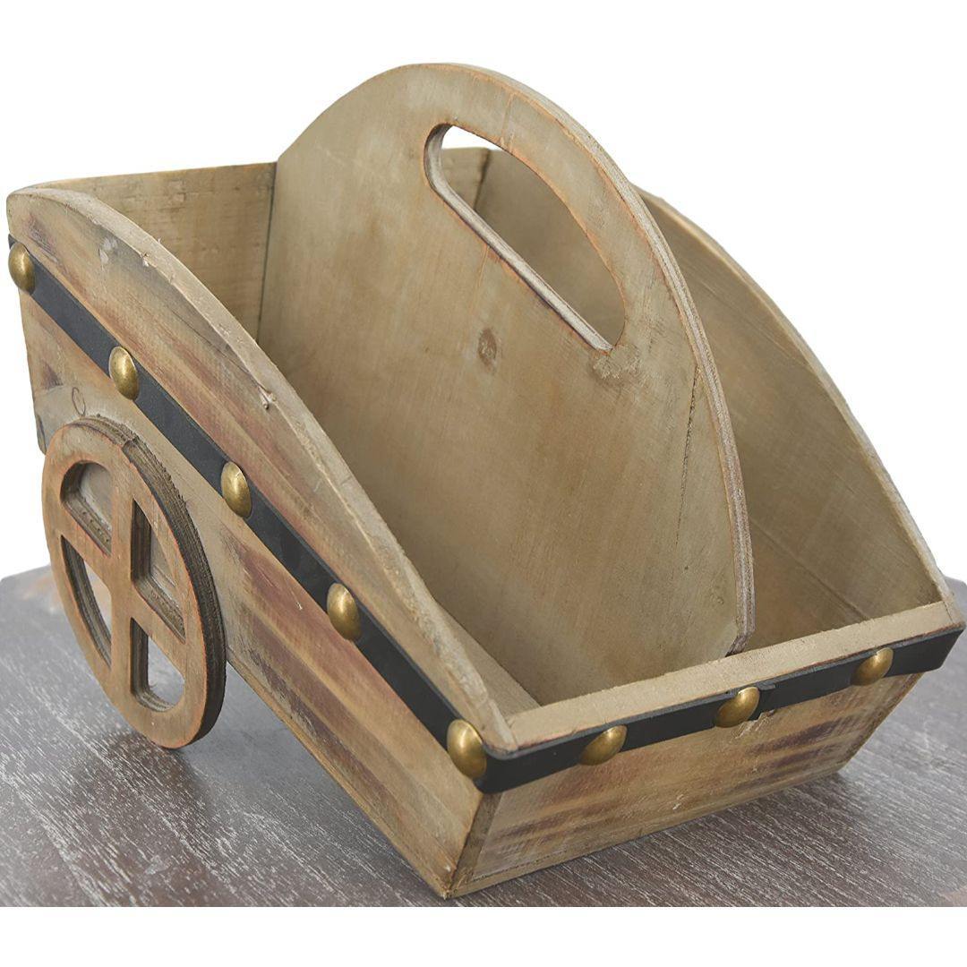 Freestanding Wheelbarrow Shaped Wooden Wine Rack For 2 Bottles by GEEZY - UKBuyZone