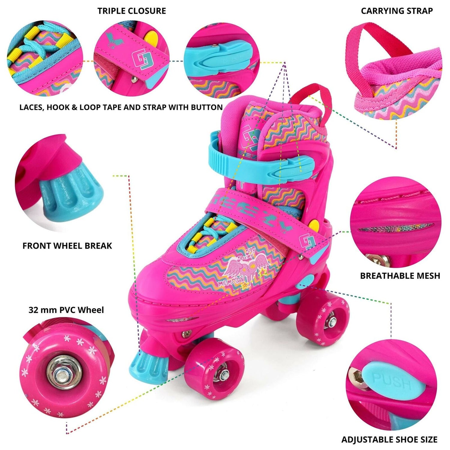 Pink Roller Skates for Kids with 4 Wheel by The Magic Toy Shop - UKBuyZone