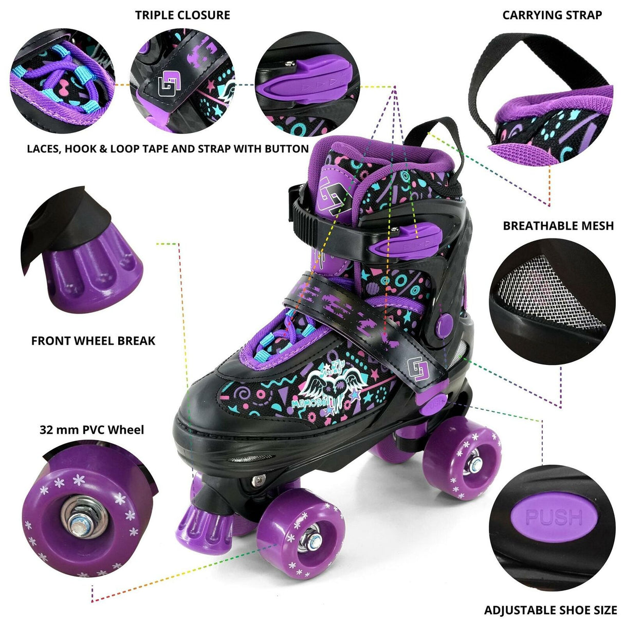 Purple Roller Skates for Kids with 4 Wheel by The Magic Toy Shop - UKBuyZone