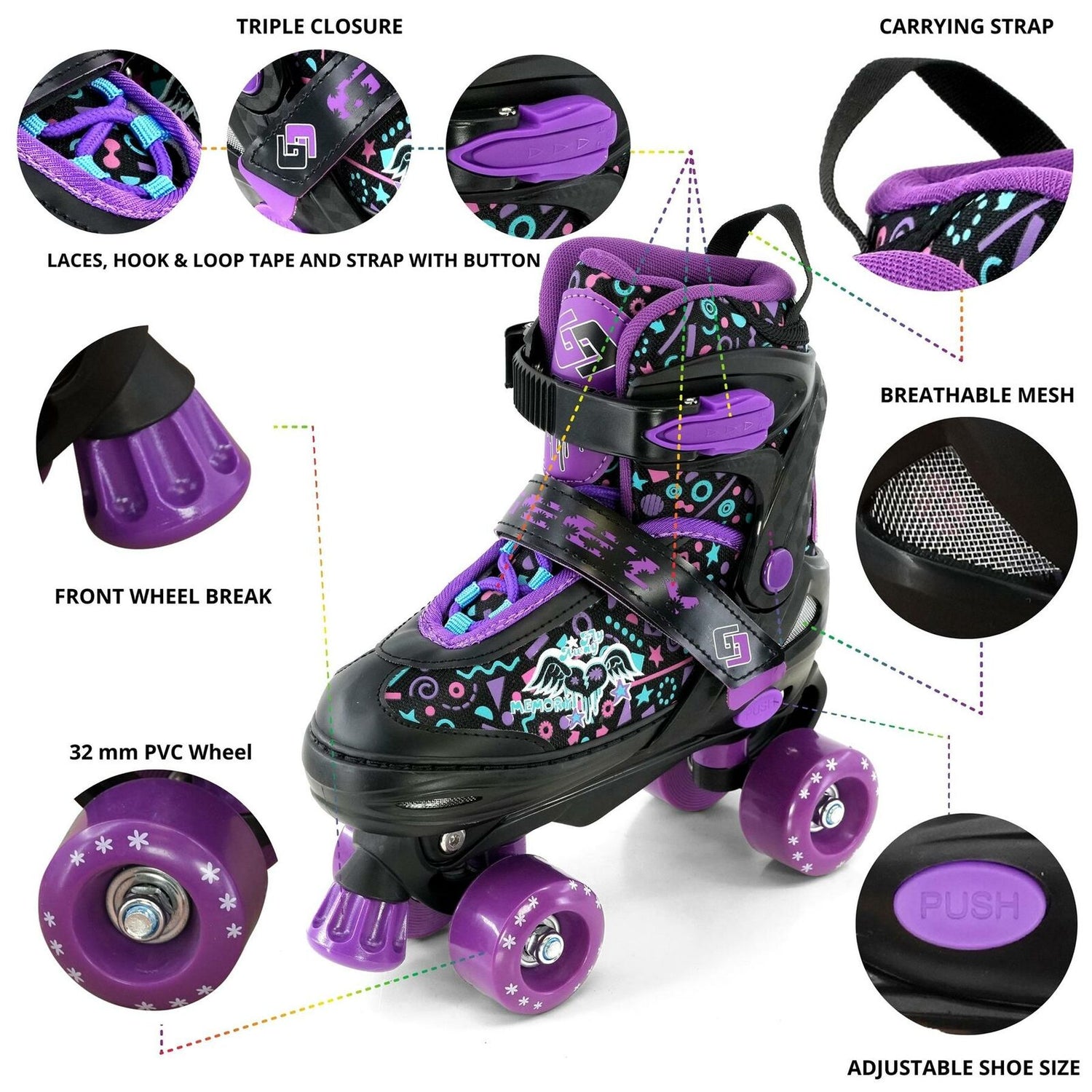 Purple Roller Skates for Kids with 4 Wheel by The Magic Toy Shop - UKBuyZone