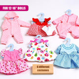 Baby Doll Clothes Set of 6 for Dolls 12-16"