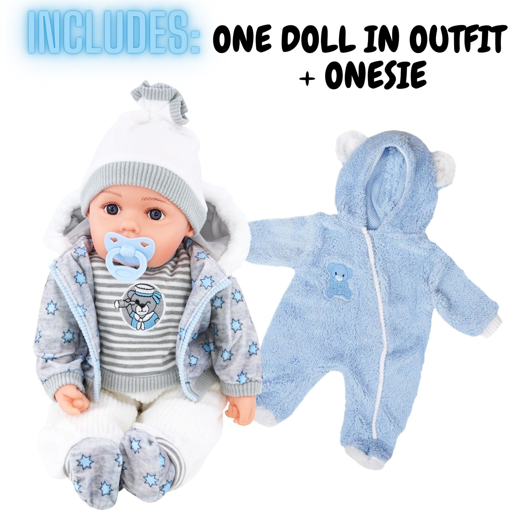 Grey Bibi Baby Doll + Extra Outfit by BiBi Doll - UKBuyZone