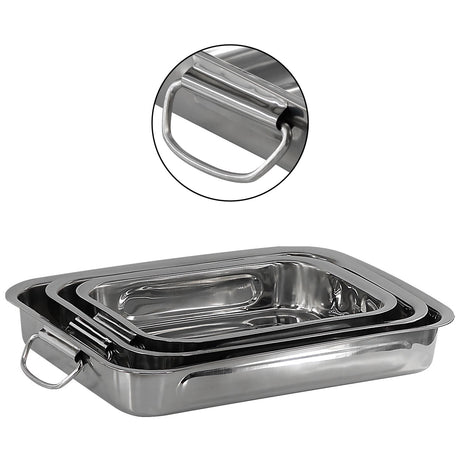 Set Of 3 Stainless Steel Roasting Trays by GEEZY - UKBuyZone