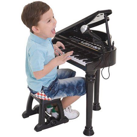 Black Electronic Piano With Microphone and Stool by The Magic Toy Shop - UKBuyZone