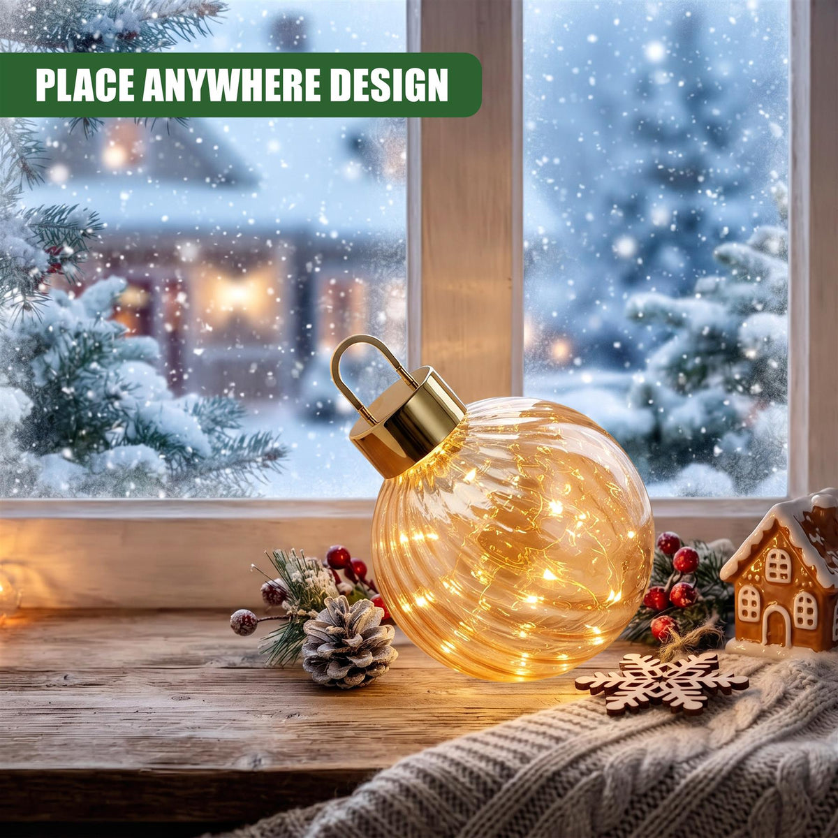 Light Up Glass Bauble, 20cm