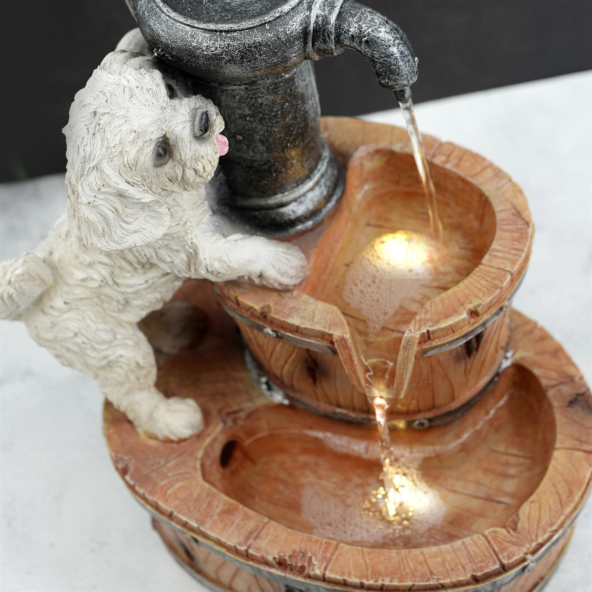 Puppy Solar Water Feature Outdoor With LED by GEEZY - UKBuyZone