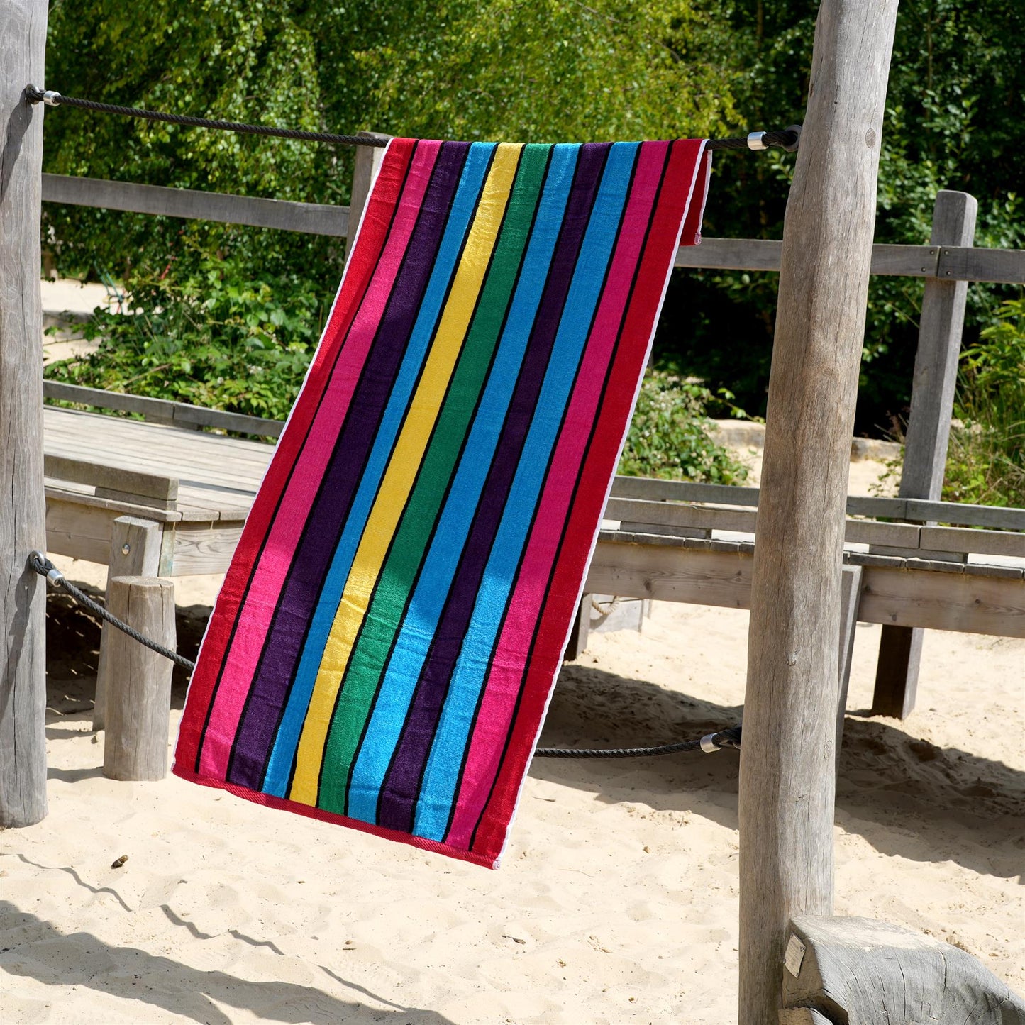 Large Velour Striped Beach Towel (Crimson Skyline) by Geezy - UKBuyZone