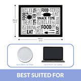 A black and white poster with a white border, featuring a mix of food-related words and phrases in a playful, cursive font. The words are arranged in a grid-like pattern, with some words overlapping others. A large, bold "FOOD" is centered at the top, surrounded by a smaller "S" and a "P" at the top left and right, respectively. The poster's background is a soft, gradient gray, with a subtle texture. - UKBuyZone