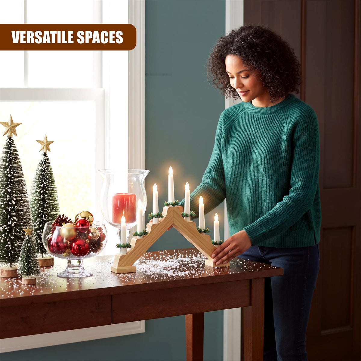 Wooden Candle Bridge with 7 LED Lights