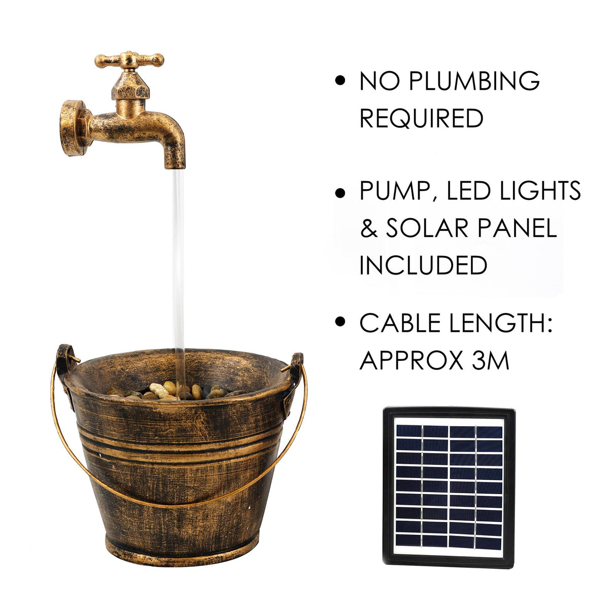 GEEZY Tap Bucket Solar Water Feature Outdoor With LED