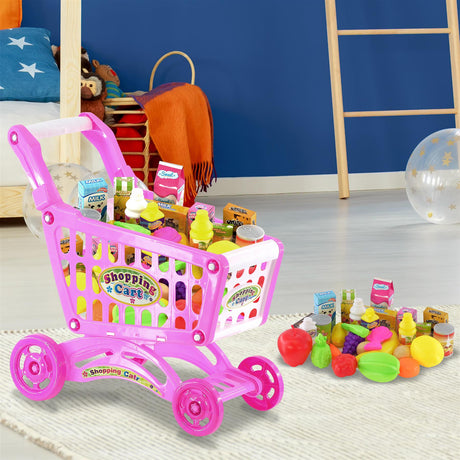 Pink Shopping Trolley Cart Play Food Set by The Magic Toy Shop - UKBuyZone