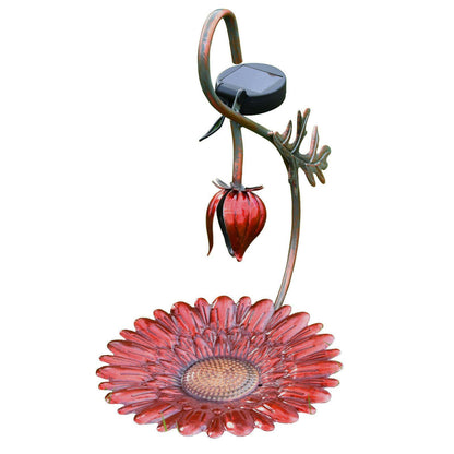 Solar LED Light Red Hanging Metal Bird Feeder by Geezy - UKBuyZone