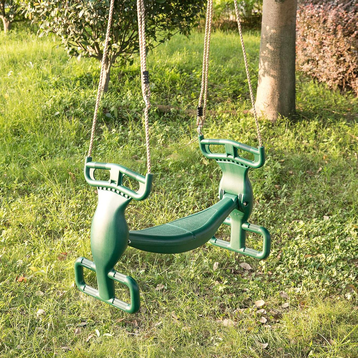 green double swing set outdoors - UKBuyZone