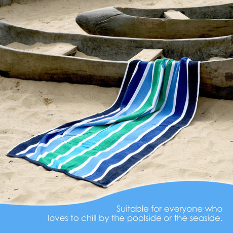 Large Velour Striped Beach Towel (Midnight Oasis) by Geezy - UKBuyZone