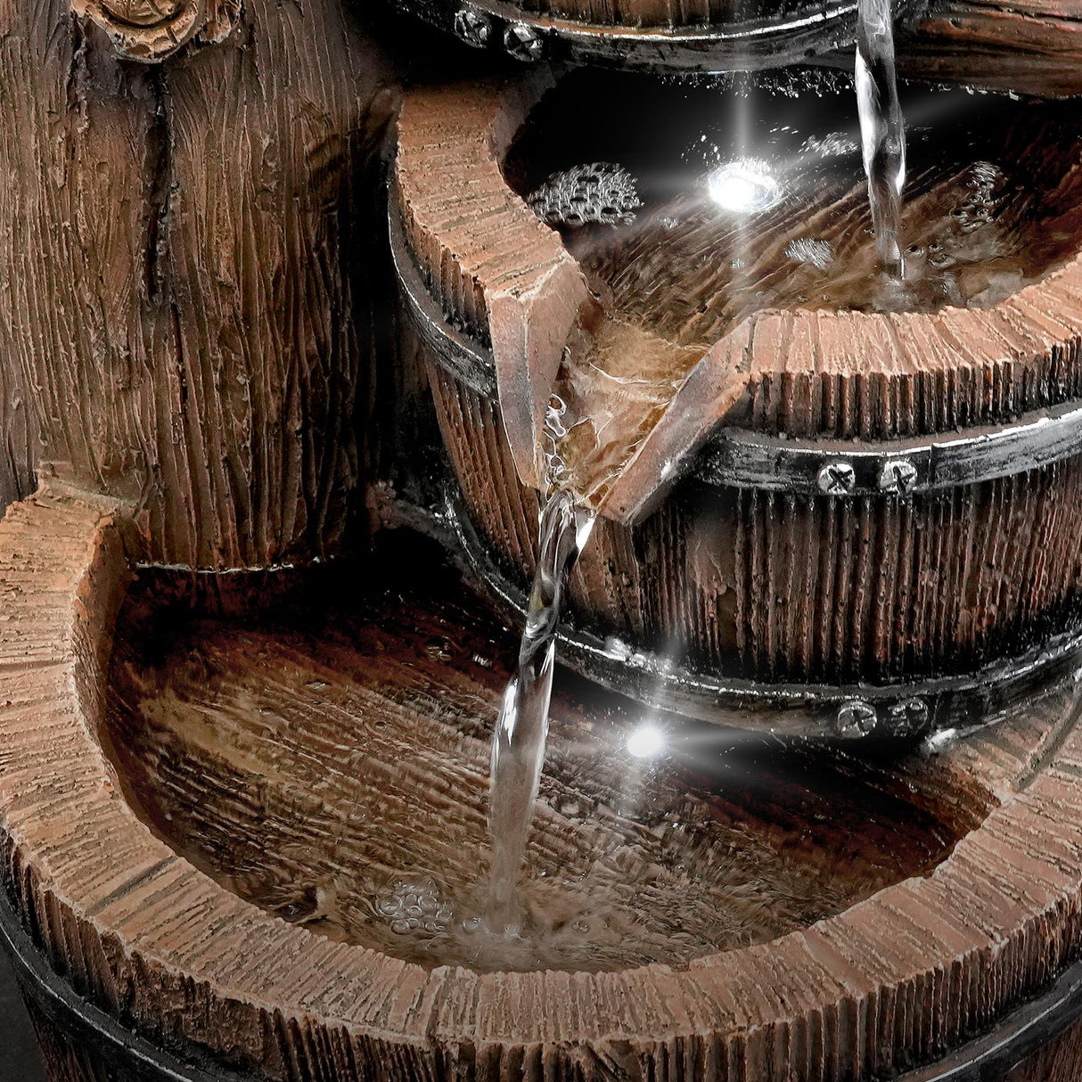 Barrel Water Feature Outdoor With LED by GEEZY - UKBuyZone