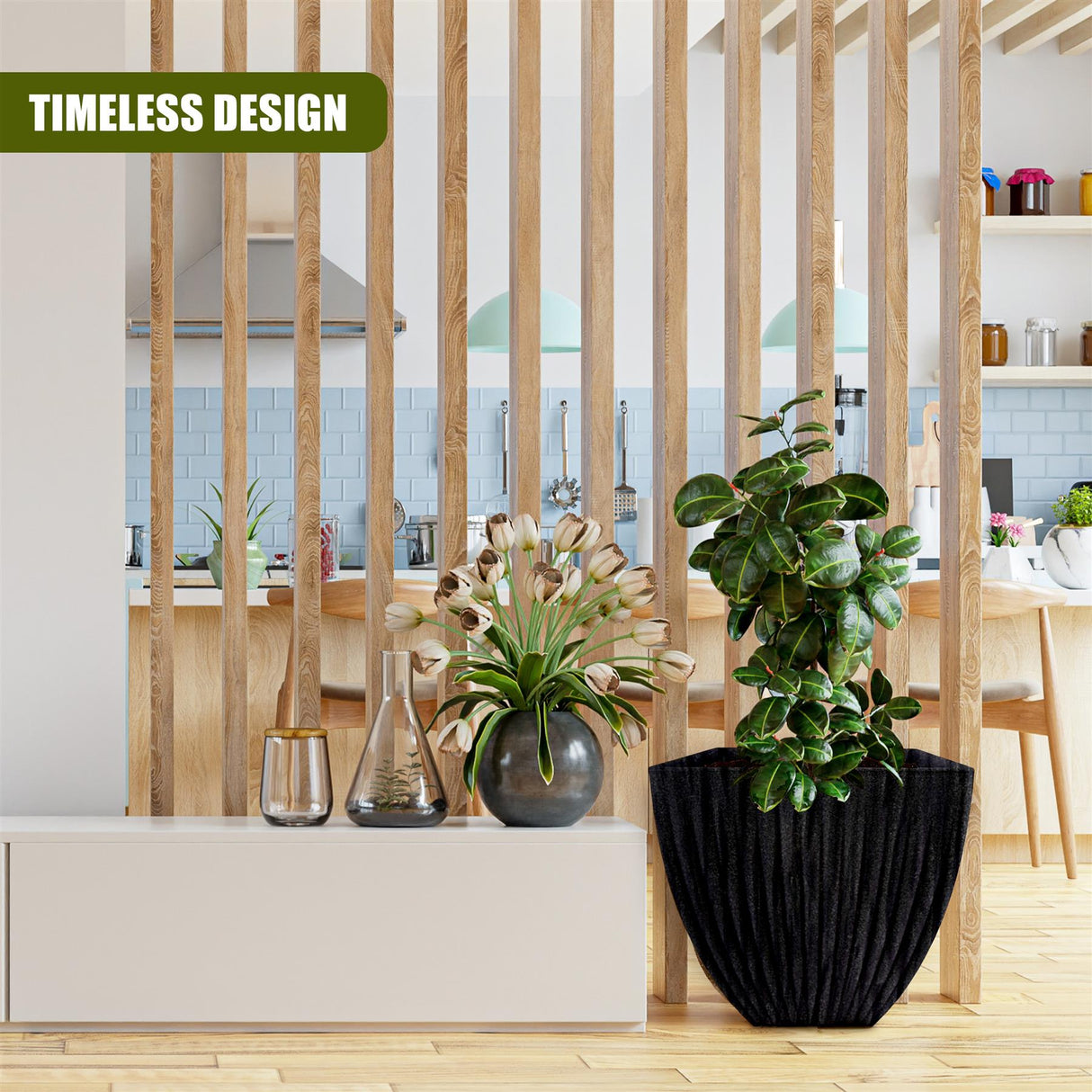 Large Charcoal Black Lotus Square Planter