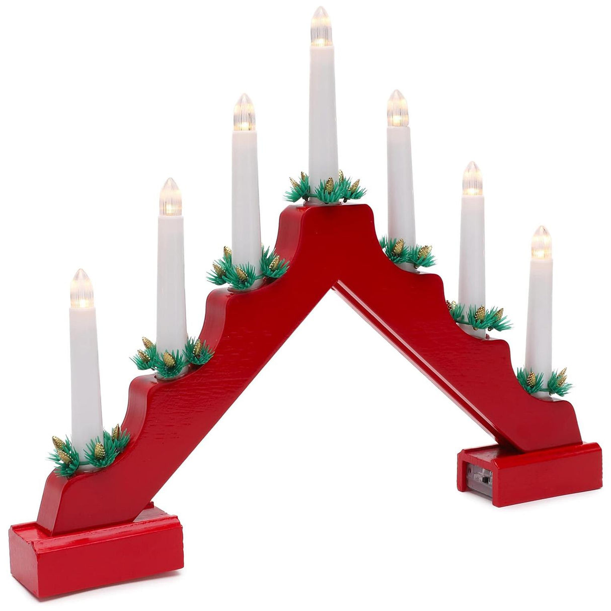 Red Wooden Candle Bridge with 7 LED Lights