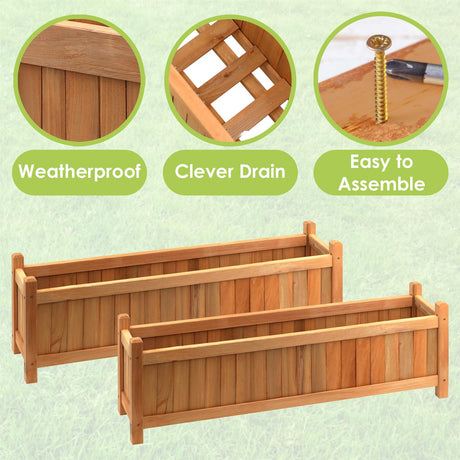 GEEZY Wooden Large Rectangular Planters 2 Pack