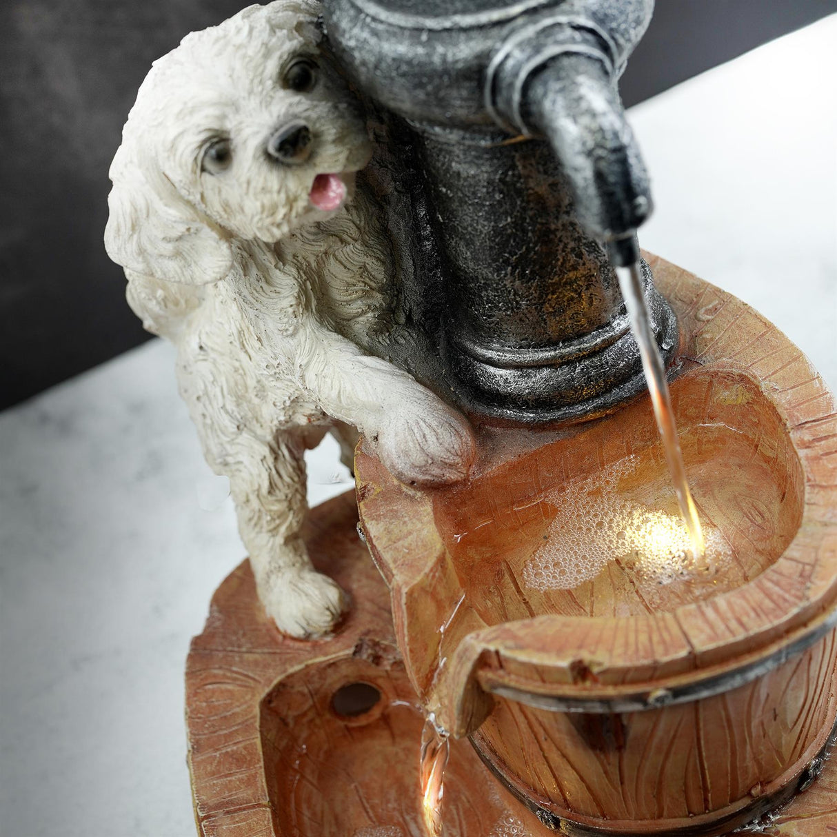 Puppy Solar Water Feature Outdoor With LED by GEEZY - UKBuyZone
