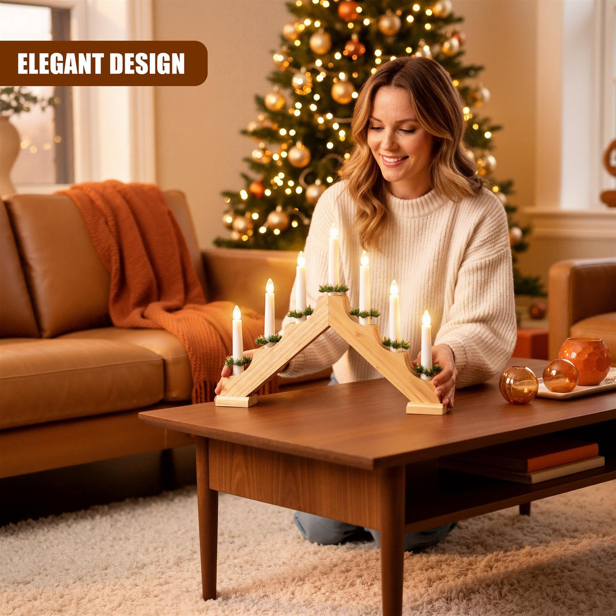 Wooden Candle Bridge with 7 LED Lights