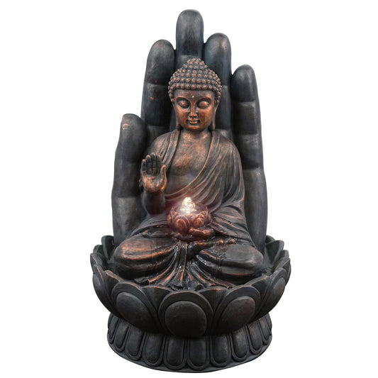 Palm Buddha Water Feature With Led Lights by GEEZY - UKBuyZone