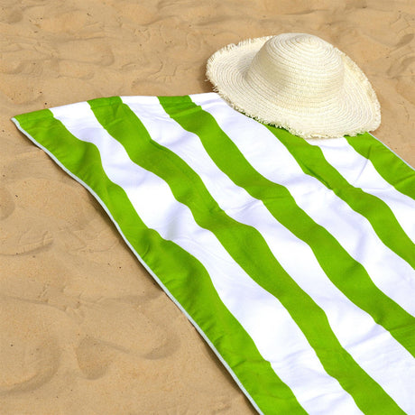 Beach Bath Towel Large Microfibre Green Striped by GEEZY - UKBuyZone