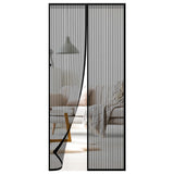 A compact, black-framed screen door with a mesh design, featuring a foldable and retractable design for easy installation. - UKBuyZone