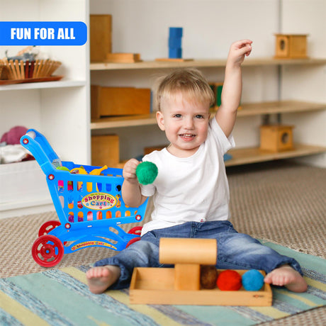 Blue Shopping Trolley Cart Play Food Set by The Magic Toy Shop - UKBuyZone