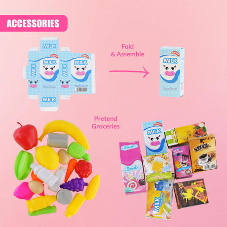 Pink Shopping Trolley Cart Play Food Set by The Magic Toy Shop - UKBuyZone