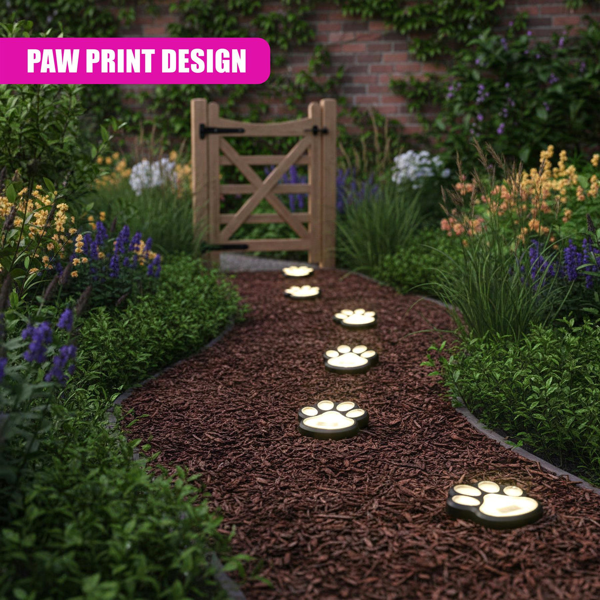 Paw Print Solar Stake Light, Set of 4