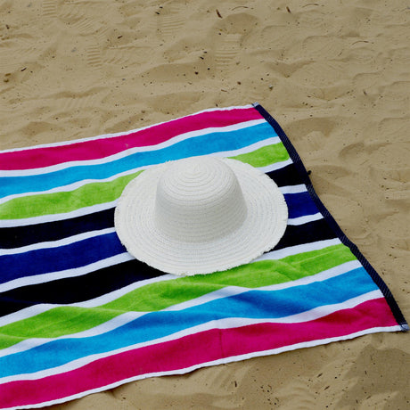 Large Velour Striped Beach Towel (Sanguine) by Geezy - UKBuyZone